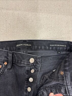 Denim Forum Black Button-Fly High-Rise Straight Jeans